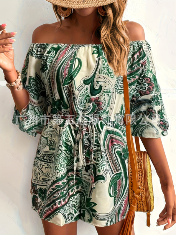 Pantaloni scurți dintr-o singură piesă, cu umeri goi, stil etnic nou, de vară, din material textil, model pelerin transfrontalier