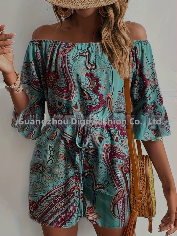 Pantaloni scurți dintr-o singură piesă, cu umeri goi, stil etnic nou, de vară, din material textil, model pelerin transfrontalier