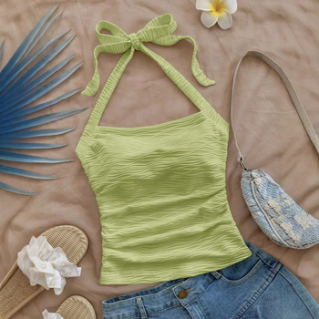 2025-ös új nyári stílusú retró köldökkiemelkedő, félnyakas, belső nadrágtartós, ujjatlan, rövid, karcsúsított mellény női felső