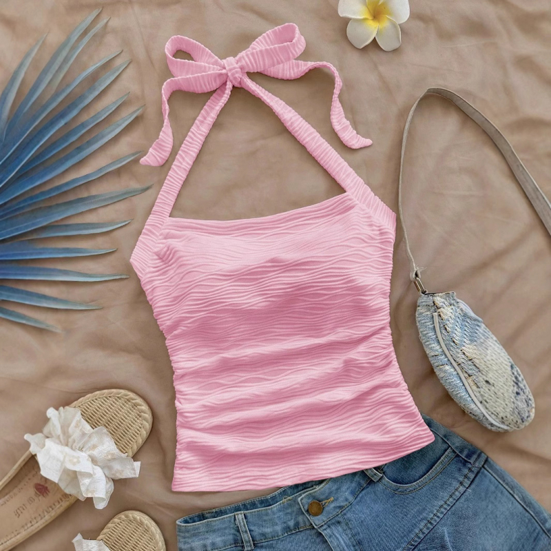 2025-ös új nyári stílusú retró köldökkiemelkedő, félnyakas, belső nadrágtartós, ujjatlan, rövid, karcsúsított mellény női felső