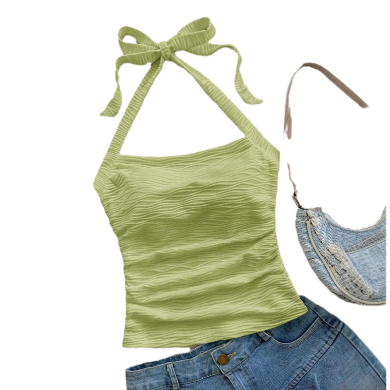 2025-ös új nyári stílusú retró köldökkiemelkedő, félnyakas, belső nadrágtartós, ujjatlan, rövid, karcsúsított mellény női felső