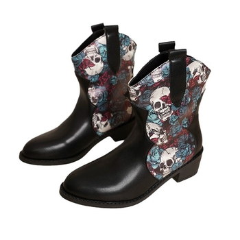 24-es őszi és téli új európai és amerikai stílusú vastag sarkú női magas sarkú csizma, kerek fejű, színben illő divatos pu ujjú csizma