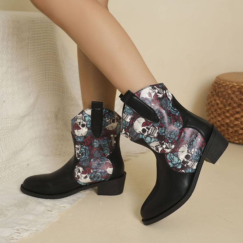 24-es őszi és téli új európai és amerikai stílusú vastag sarkú női magas sarkú csizma, kerek fejű, színben illő divatos pu ujjú csizma