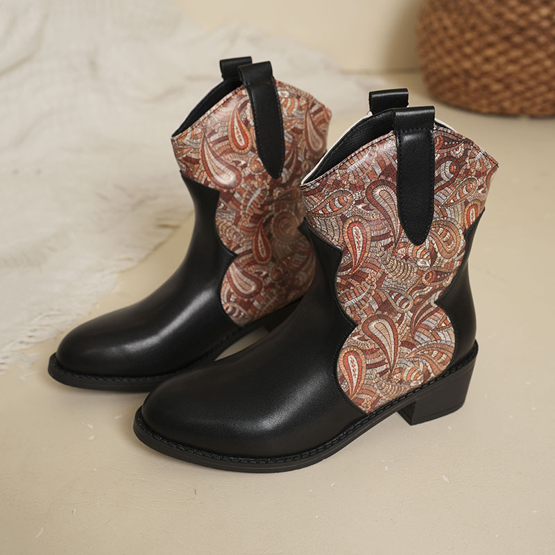 24-es őszi és téli új európai és amerikai stílusú vastag sarkú női magas sarkú csizma, kerek fejű, színben illő divatos pu ujjú csizma