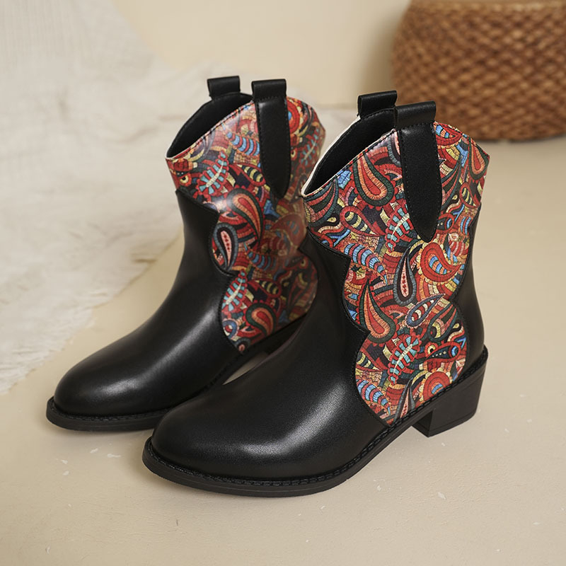 24-es őszi és téli új európai és amerikai stílusú vastag sarkú női magas sarkú csizma, kerek fejű, színben illő divatos pu ujjú csizma