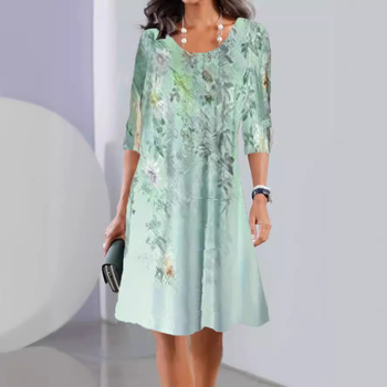 2025 Export Temu határokon átnyúló Amazon független állomás tavaszi és őszi divatos nyomtatott kerek nyakú hosszú ujjú midi ruha