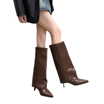 Európai és amerikai stílusú csizmák, hegyes orrú, magas sarkú nadrágcsizmák, őszi és téli internetes hírességek ujjai, tűsarkú cipők, tiszta színű lovag divatos csizmák