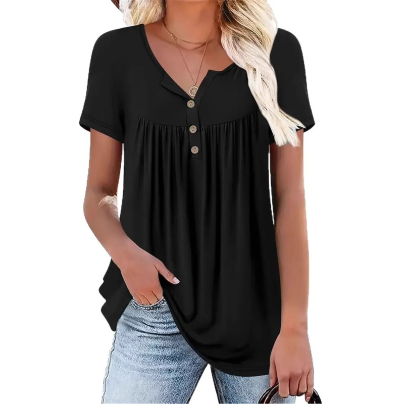 Tavaszi és nyári új 2025-ös női Amazon felső ruha rakott mintás aljú rövid ujjú póló női