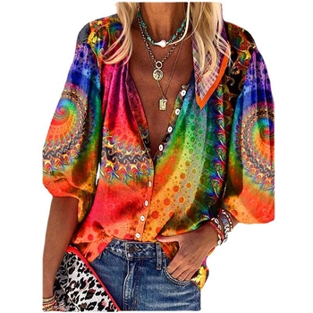 Îmbrăcăminte pentru femei de primăvară și toamnă 2022, transfrontalieră Amazon Aliexpress, cămașă imprimată la modă, cu mânecă trei sferturi, lejeră