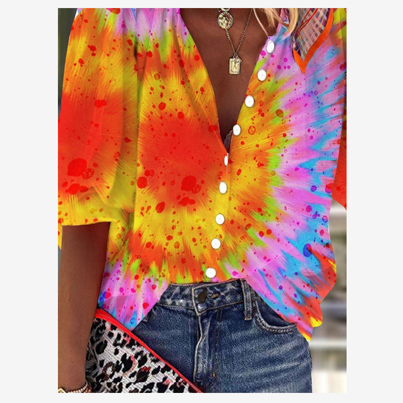 Îmbrăcăminte pentru femei de primăvară și toamnă 2022, transfrontalieră Amazon Aliexpress, cămașă imprimată la modă, cu mânecă trei sferturi, lejeră