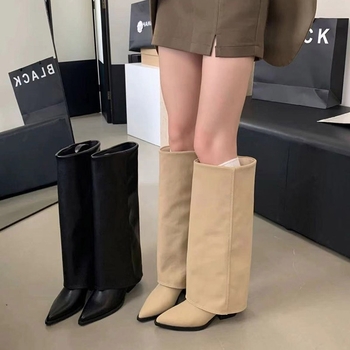 2024 tavaszi és őszi új vastag sarkú lovagcsizma európai és amerikai stílusú hegyes sarkú csizma ujjú nadrágcsizma