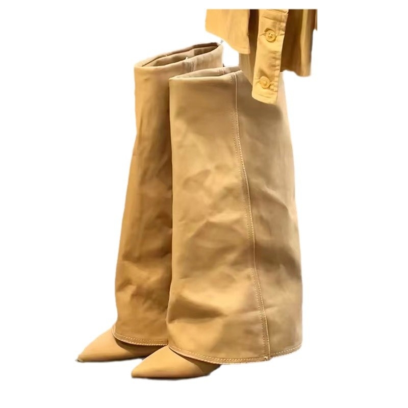 2024 tavaszi és őszi új vastag sarkú lovagcsizma európai és amerikai stílusú hegyes sarkú csizma ujjú nadrágcsizma
