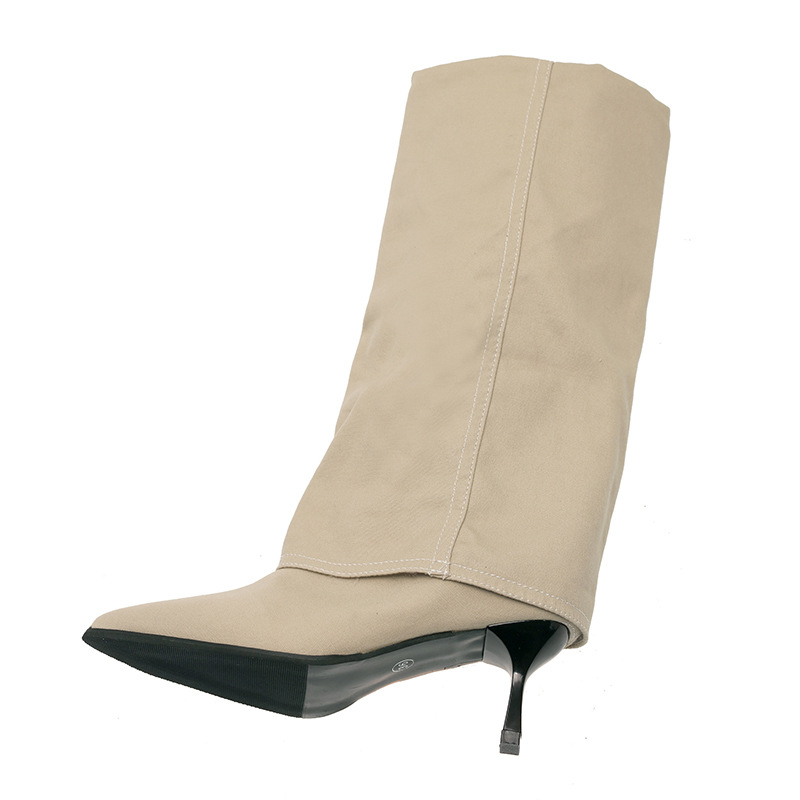 2024 tavaszi és őszi új vastag sarkú lovagcsizma európai és amerikai stílusú hegyes sarkú csizma ujjú nadrágcsizma