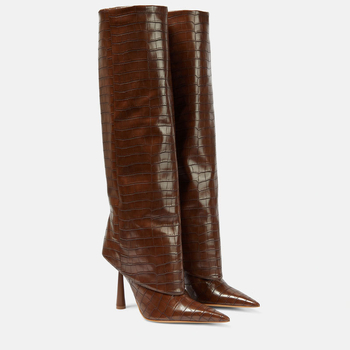 Európai és amerikai külkereskedelmi őszi és téli új nagy méretű hegyes sarkú női csizma valódi bőr csizma kőmintás lovagszoknya csizma női