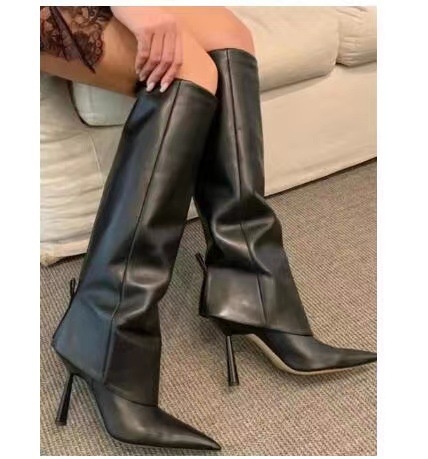 Európai és amerikai külkereskedelmi őszi és téli új nagy méretű hegyes sarkú női csizma valódi bőr csizma kőmintás lovagszoknya csizma női