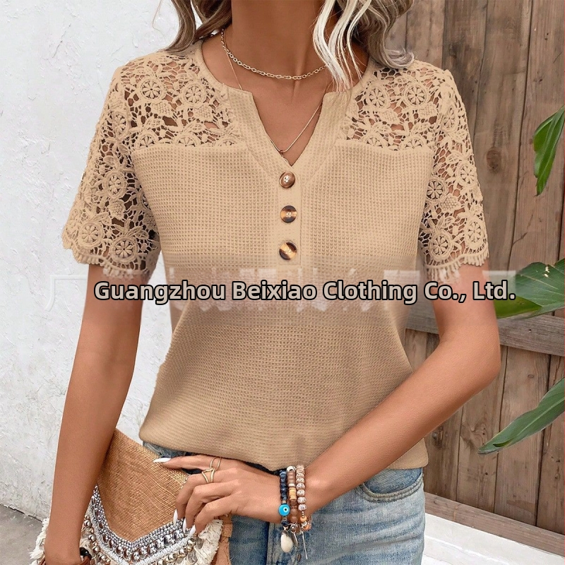 2025 tavaszi határokon átnyúló export független állomás Amazon Wish európai és amerikai új V-nyakú pull-up sima póló