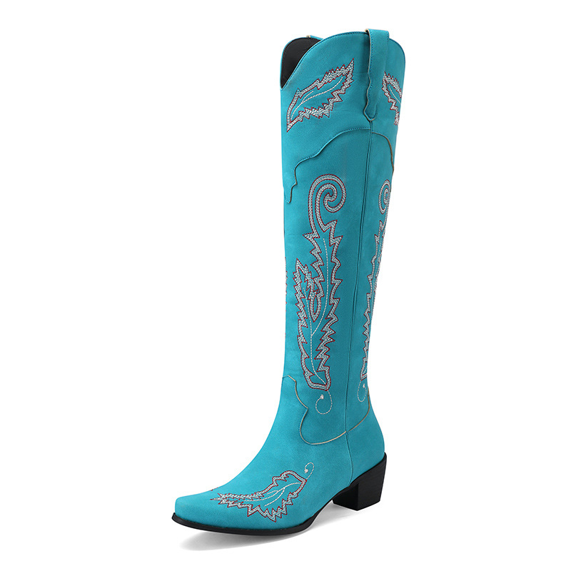 Cizme de damă cu toc gros și brodate, 40-43, livrare dintr-o singură piesă, comerț exterior transfrontalier, Amazon, primăvară, H479