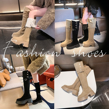 Kahekordselt kantavad kaunid kokkupandavad rüütlisaapad, pikad saapad, lahedad üle põlve ulatuvad saapad, kõrge kontsaga saapad, naiste 8 cm paksuse tallaga 2024. aasta uus stiil