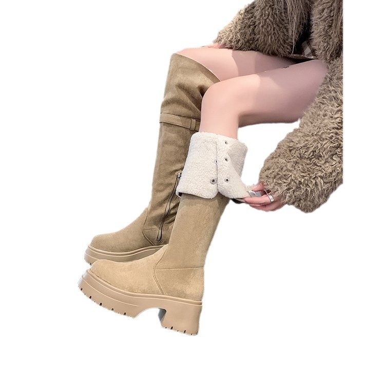 Kahekordselt kantavad kaunid kokkupandavad rüütlisaapad, pikad saapad, lahedad üle põlve ulatuvad saapad, kõrge kontsaga saapad, naiste 8 cm paksuse tallaga 2024. aasta uus stiil