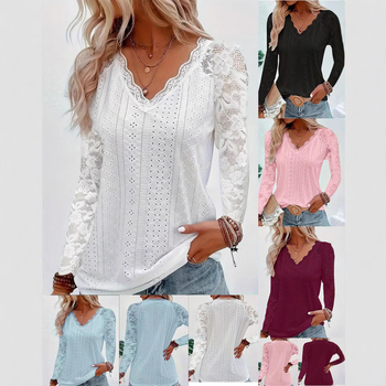 Divatos, kis méretű női ing, 2024 tavasz, új, határokon átnyúló külkereskedelem, Európa és az Egyesült Államok, Amazon hosszú ujjú, csipkevarrásos, üreges felső