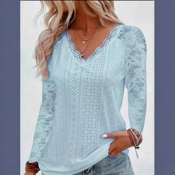 Μόδα μικρό γυναικείο πουκάμισο 2024 άνοιξη νέο διασυνοριακό εξωτερικό εμπόριο Ευρώπη και Ηνωμένες Πολιτείες Amazon μακρυμάνικο δαντέλα ραφή κοίλο τοπ