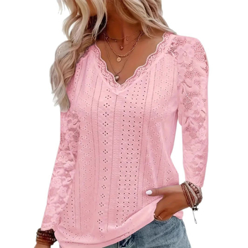 Μόδα μικρό γυναικείο πουκάμισο 2024 άνοιξη νέο διασυνοριακό εξωτερικό εμπόριο Ευρώπη και Ηνωμένες Πολιτείες Amazon μακρυμάνικο δαντέλα ραφή κοίλο τοπ