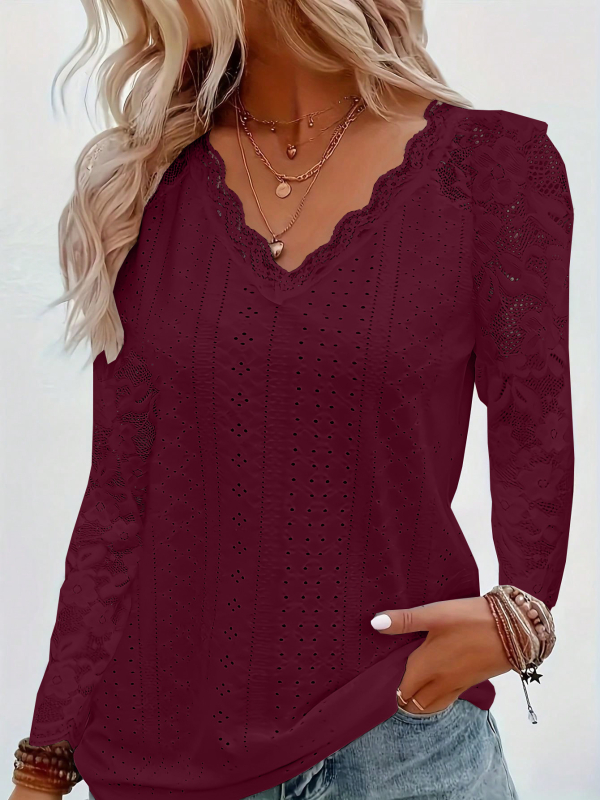 Divatos, kis méretű női ing, 2024 tavasz, új, határokon átnyúló külkereskedelem, Európa és az Egyesült Államok, Amazon hosszú ujjú, csipkevarrásos, üreges felső