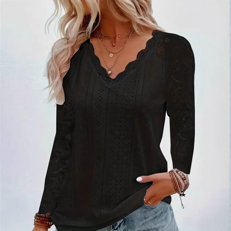 Divatos, kis méretű női ing, 2024 tavasz, új, határokon átnyúló külkereskedelem, Európa és az Egyesült Államok, Amazon hosszú ujjú, csipkevarrásos, üreges felső