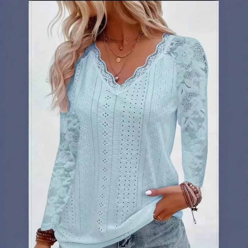 Divatos, kis méretű női ing, 2024 tavasz, új, határokon átnyúló külkereskedelem, Európa és az Egyesült Államok, Amazon hosszú ujjú, csipkevarrásos, üreges felső