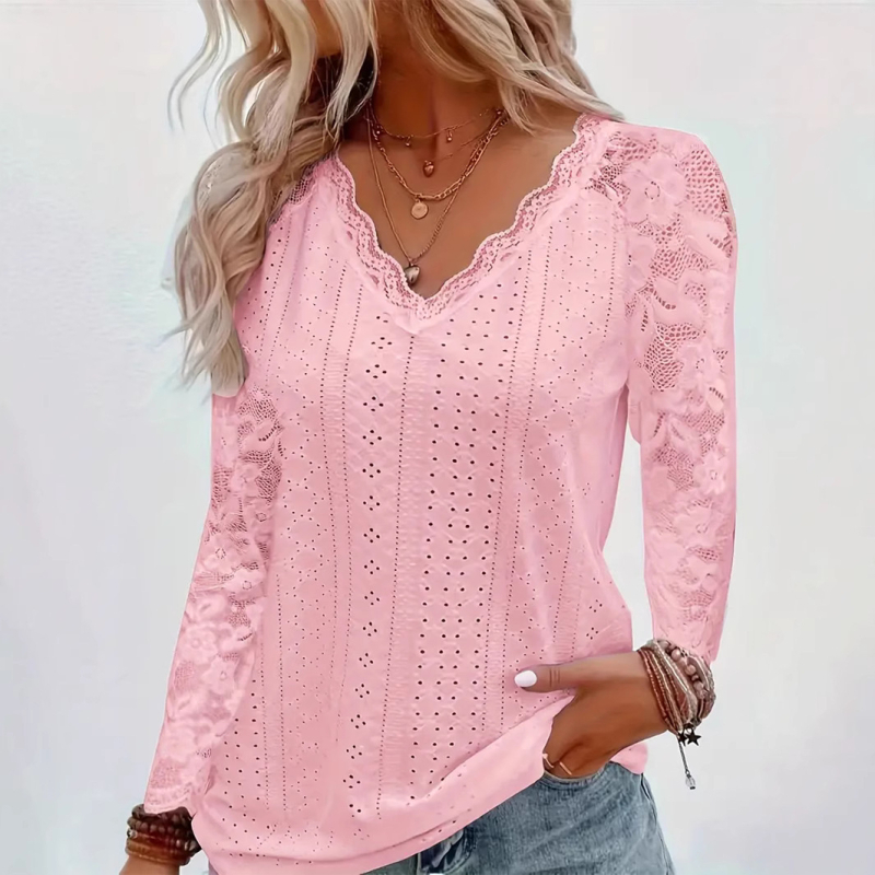 Divatos, kis méretű női ing, 2024 tavasz, új, határokon átnyúló külkereskedelem, Európa és az Egyesült Államok, Amazon hosszú ujjú, csipkevarrásos, üreges felső