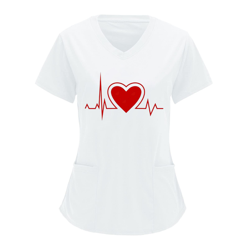 6004# Amazon határokon átnyúló 2023 nyári európai és amerikai női szabadidős V-nyakú, szívveréses, szerelmes mintás, rövid ujjú, gondozóruha