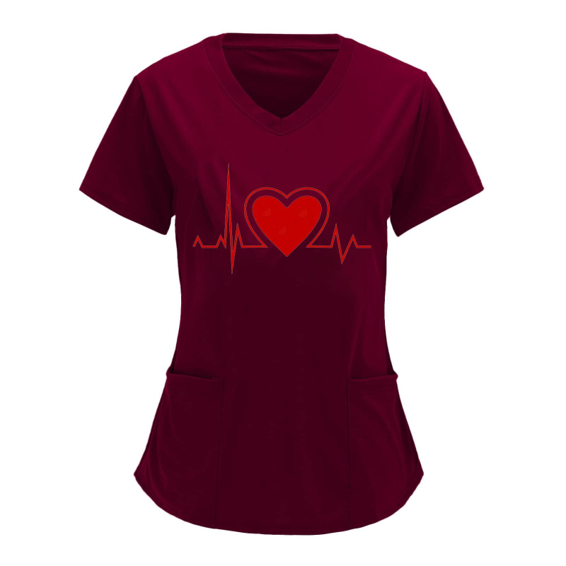 6004# Amazon határokon átnyúló 2023 nyári európai és amerikai női szabadidős V-nyakú, szívveréses, szerelmes mintás, rövid ujjú, gondozóruha