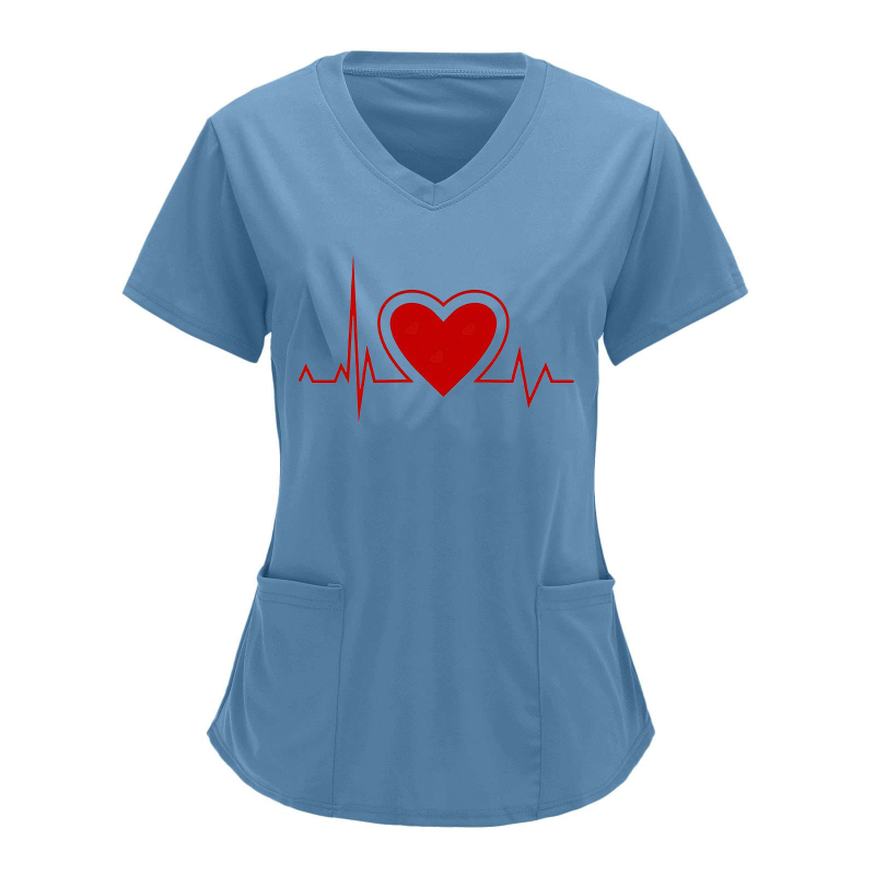 6004# Amazon határokon átnyúló 2023 nyári európai és amerikai női szabadidős V-nyakú, szívveréses, szerelmes mintás, rövid ujjú, gondozóruha