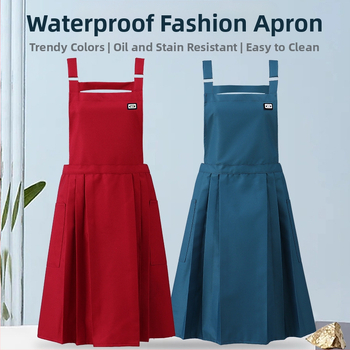 Guofeng ūdensnecaurlaidīgs un eļļas necaurlaidīgs priekšauts sievietēm ar augstas kvalitātes jostasvietu, sieviešu krokots svārki, virtuves jostasvieta, logotipa apdruka, darba apģērbs vairumtirdzniecībā