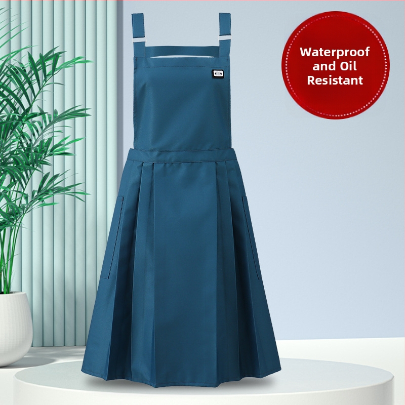 Guofeng водоустойчива и маслоустойчива престилка за жени, висококачествена талия, плисирана пола, кухненска талия, лого за печат, работно облекло на едро
