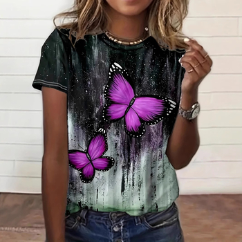 2024Temu határokon átnyúló európai és amerikai 3D nyomtatott pillangós függetlenség napi mintás kerek nyakú laza póló felső lélegző