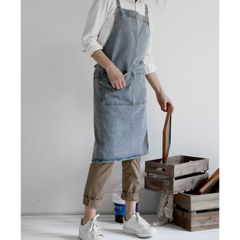 Väliskaubanduse teksariiete põll Majapidamisköök Retro mood Kunstiline meeste ja naiste küpsetamine Piima-tee pood Korea stiilis tööriided