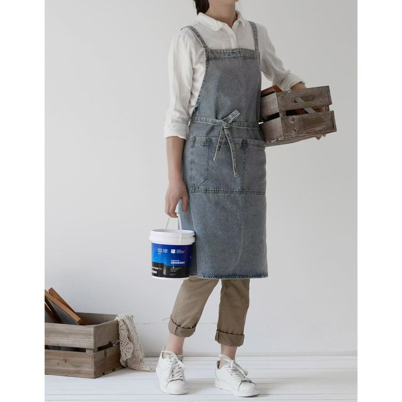 Väliskaubanduse teksariiete põll Majapidamisköök Retro mood Kunstiline meeste ja naiste küpsetamine Piima-tee pood Korea stiilis tööriided