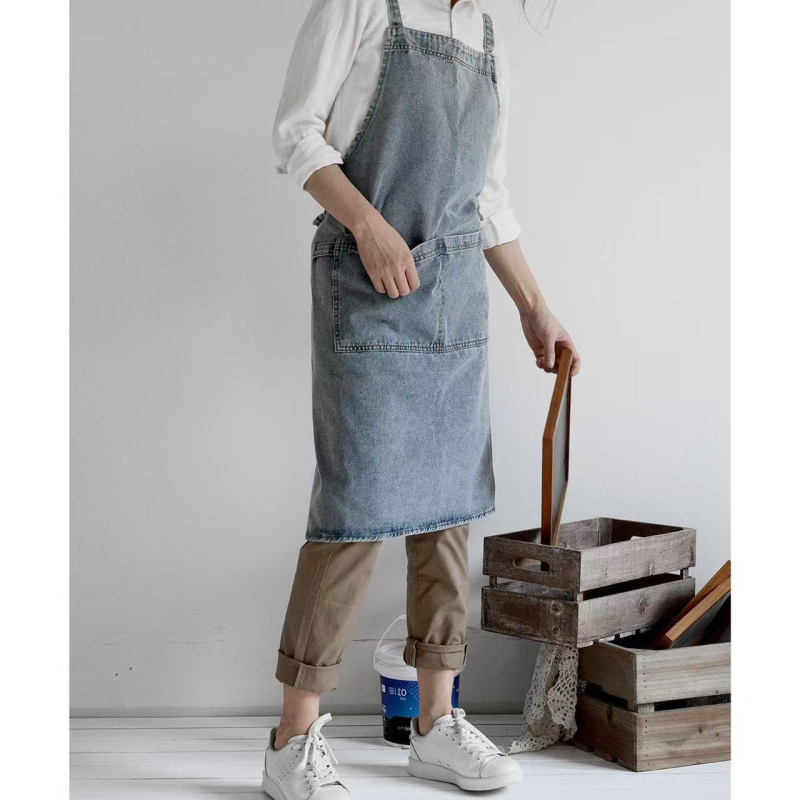 Väliskaubanduse teksariiete põll Majapidamisköök Retro mood Kunstiline meeste ja naiste küpsetamine Piima-tee pood Korea stiilis tööriided