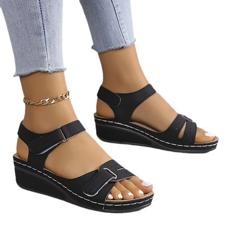 Nyári új női szandálok, ékszíjas, tépőzáras, üreges, halszájjal díszített szandálok, külkereskedelmi, plus size, raktáron, strandszandálok