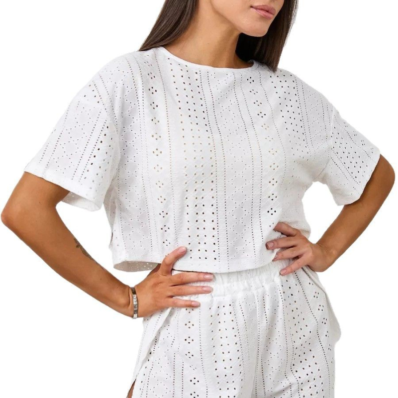 Európa és az Egyesült Államok határokon átnyúló nyári új, divatos, kényelmes, bő fehér, rövid ujjú, pizsama, kétrészes, határokon átnyúló otthoni viselet