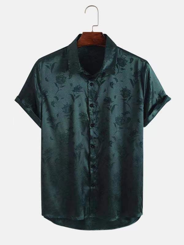 2023-as, határokon átnyúló Amazon férfi rövid ujjú ing jacquard hajtókával és gombos záródással, lezser és sokoldalú, kizárólag határokon átnyúló értékesítésre