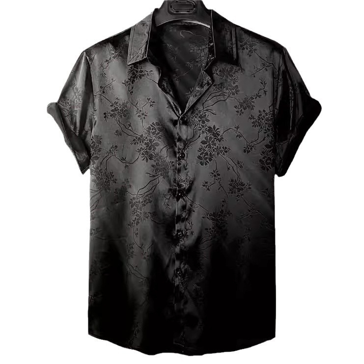 2023-as, határokon átnyúló Amazon férfi rövid ujjú ing jacquard hajtókával és gombos záródással, lezser és sokoldalú, kizárólag határokon átnyúló értékesítésre