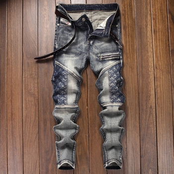 Határokon átnyúló farmernadrágok Trendi márkájú, karcsúsított, kis lábméretű, jellegzetes cipzáras, kézműves divatos retró férfi farmernadrág