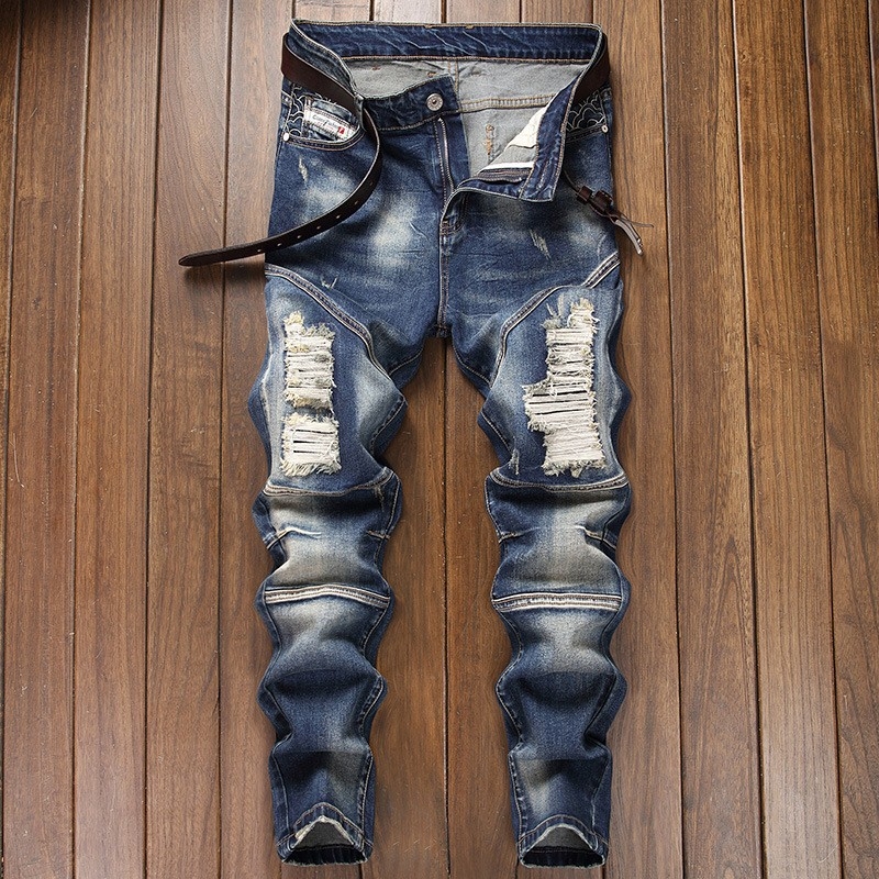 Határokon átnyúló farmernadrágok Trendi márkájú, karcsúsított, kis lábméretű, jellegzetes cipzáras, kézműves divatos retró férfi farmernadrág