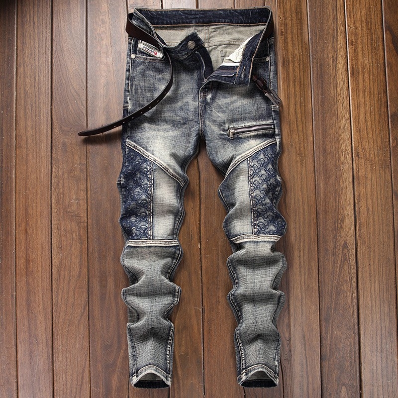 Határokon átnyúló farmernadrágok Trendi márkájú, karcsúsított, kis lábméretű, jellegzetes cipzáras, kézműves divatos retró férfi farmernadrág