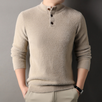 Férfi pulóver őszi-téli új, félmagas gallérral, háromgombos aljú, laza, hétköznapi ing, egy generációnyi haj