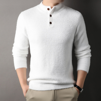 Férfi pulóver őszi-téli új, félmagas gallérral, háromgombos aljú, laza, hétköznapi ing, egy generációnyi haj