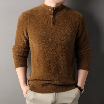 Férfi pulóver őszi-téli új, félmagas gallérral, háromgombos aljú, laza, hétköznapi ing, egy generációnyi haj