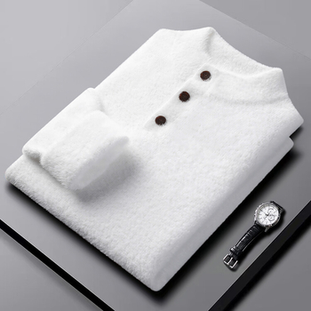 Férfi pulóver őszi-téli új, félmagas gallérral, háromgombos aljú, laza, hétköznapi ing, egy generációnyi haj